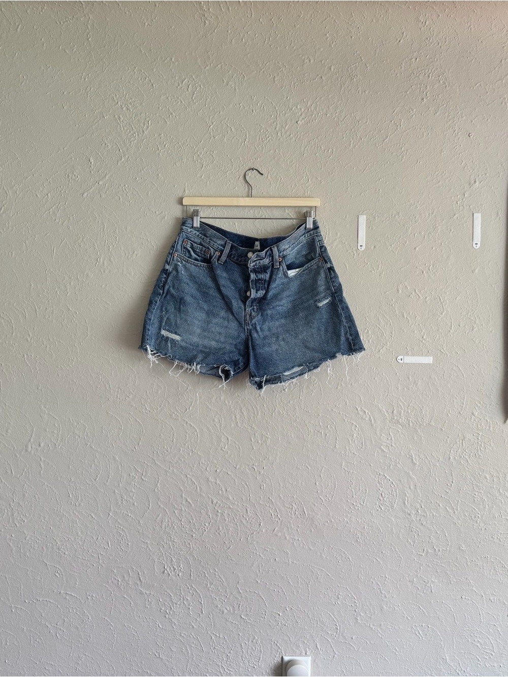pistola Distressed High-Rise Denim Shorts - Blue